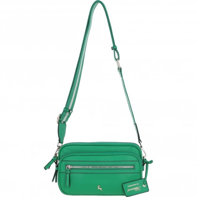Ashwood Compact Twin Zip Leather Crossbody Bag Green: X-35