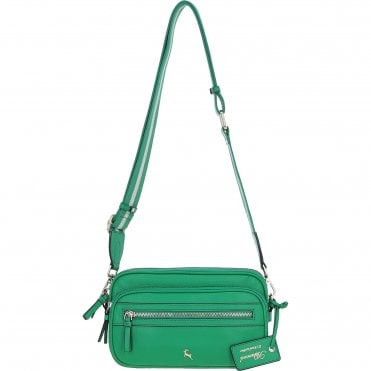 Compact Twin Zip Ashwood Leather Crossbody Bag Green: X-35