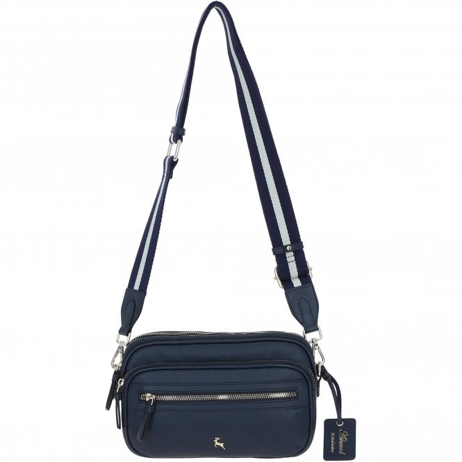Ashwood Compact Twin Zip Leather Crossbody Bag Navy: X-35
