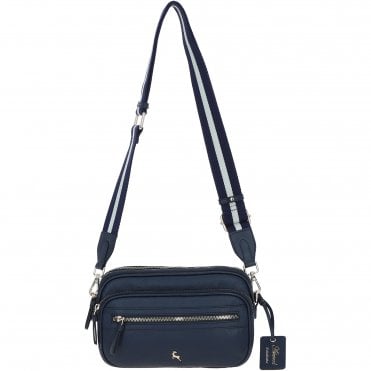 Compact Twin Zip Ashwood Leather Crossbody Bag Navy: X-35