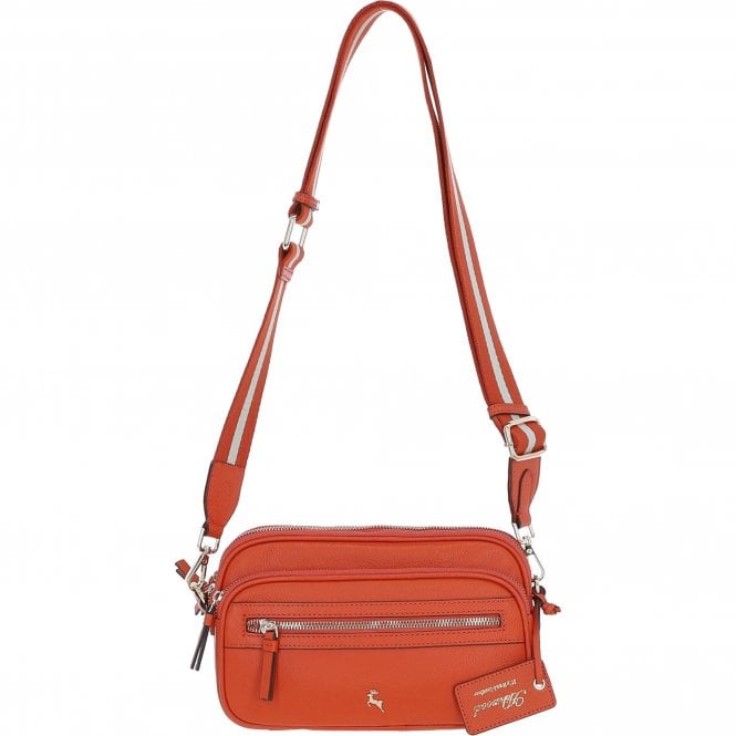 Ashwood Compact Twin Zip Leather Crossbody Bag Orange: X-35