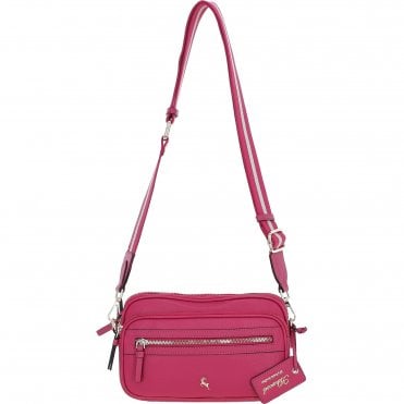 Compact Twin Zip Ashwood Leather Crossbody Bag Pink: X-35