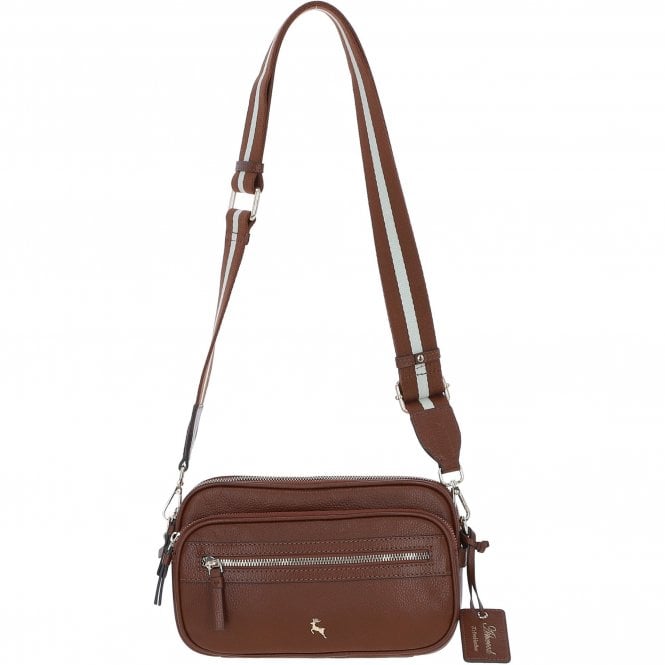 Ashwood Compact Twin Zip Leather Crossbody Bag Tan: X-35