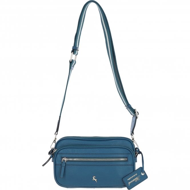 Ashwood Compact Twin Zip Leather Crossbody Bag Teal: X-35