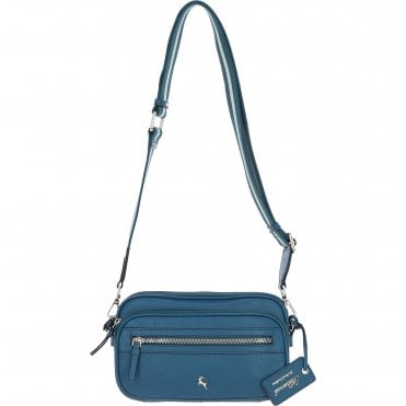Compact Twin Zip Ashwood Leather Crossbody Bag Teal: X-35