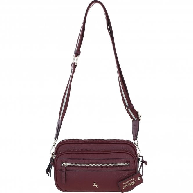 Ashwood Compact Twin Zip Leather Crossbody Bag Wine: X-35