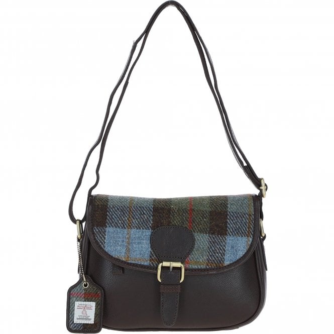 Ashwood Elegant Leather & Harris Tweed® Cloth Crossbody Bag Brown/Mcload: TW-27-01-BM