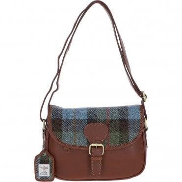Elegant Ashwood Leather & Harris Tweed® Cloth Crossbody Bag Tan/Mcload: TW-27-02-TM