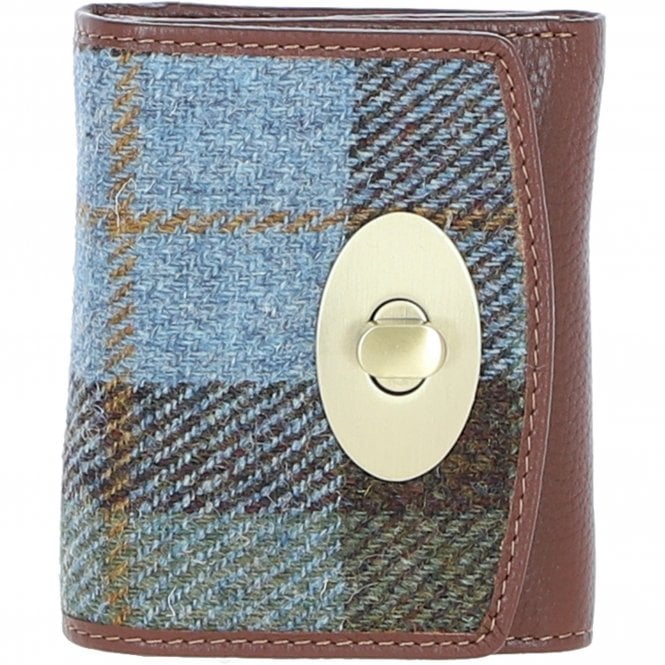 Ashwood Elegant Leather & Harris Tweed® Cloth Trifold Twist-Lock Purse Tann/Mcload: TW-10-02-TM