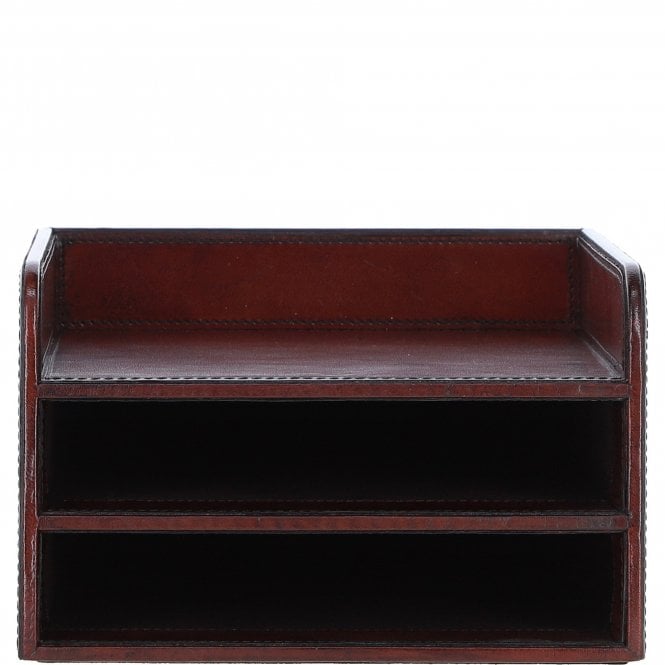 Ashwood Executive Leather Tripple Layer Paper Tray/Organizer Chestnut: LF-172