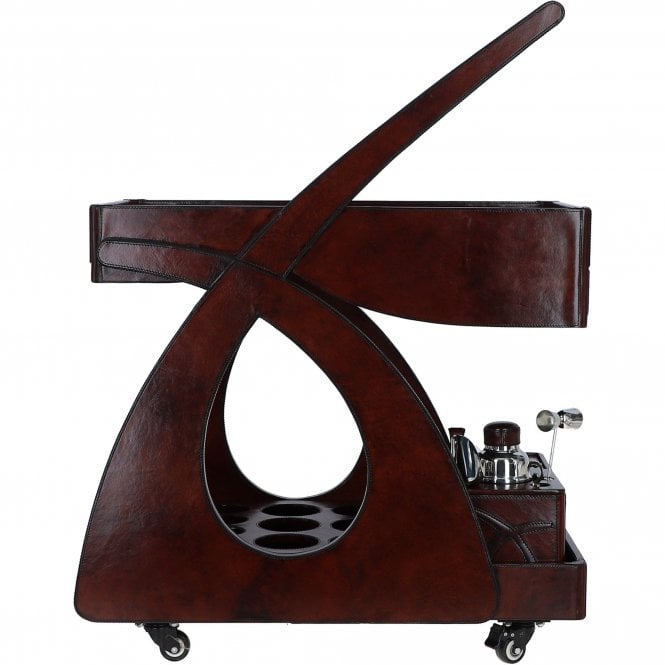 Ashwood Exquisite Leather Bar Trolley with Full Accessories Set Chestnut: LF-192