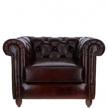 Exquisite Ashwood Leather Chesterfield Single Sofa Chestnut: LF-182