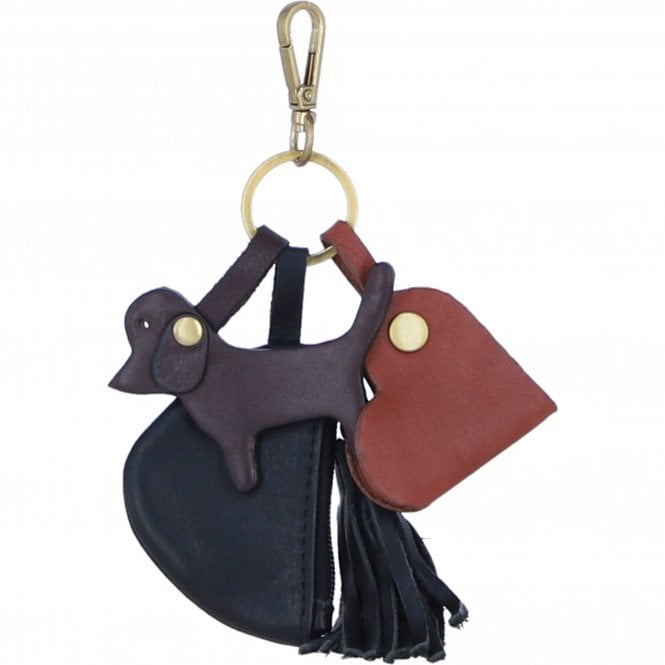 Ashwood Exquisite Leather Dog & Heart Bag Charm in Multi: L-41