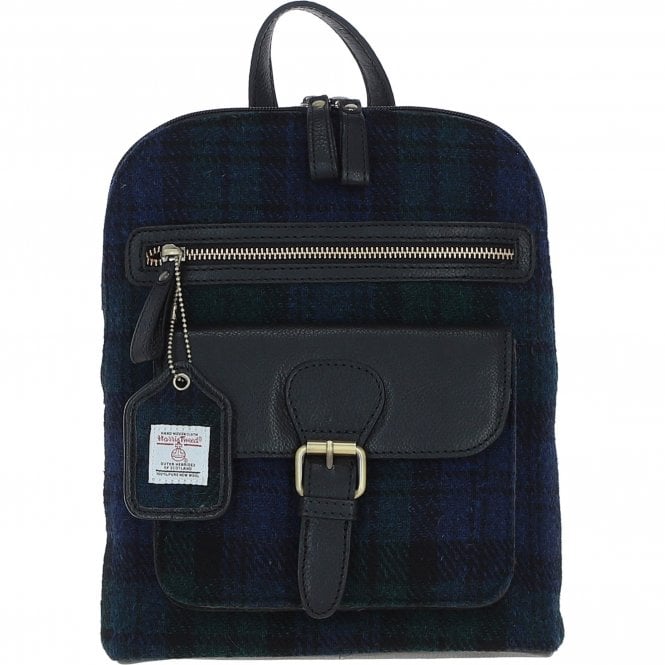 Ashwood Exquisite Leather & Harris Tweed® Cloth Backpack Black/Watch: TW-25-03-BW