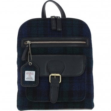 Exquisite Ashwood Leather & Harris Tweed® Cloth Backpack Black/Watch: TW-25-03-BW