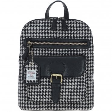 Exquisite Ashwood Leather & Harris Tweed® Cloth Backpack Black/White: TW-25-012-BW