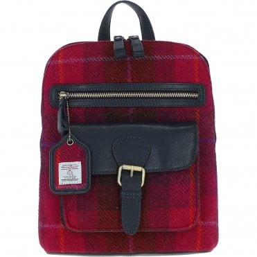 Exquisite Ashwood Leather & Harris Tweed® Cloth Backpack Navy/Pink: TW-25-06-NP