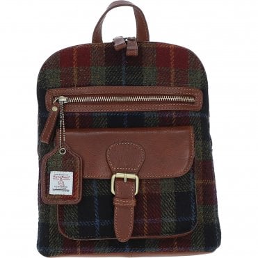 Exquisite Ashwood Leather & Harris Tweed® Cloth Backpack Tan/Green/Red: TW-25-08-TR