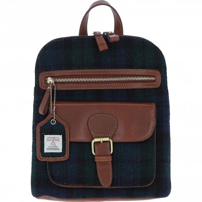 Ashwood Exquisite Leather & Harris Tweed® Cloth Backpack Tan/Watch: TW-25-04-TW