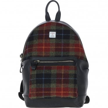 Exquisite Ashwood Leather & Harris Tweed® Cloth Large Rucksack Black/Green/Red: TW-43-07-BR