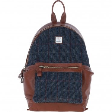 Exquisite Ashwood Leather & Harris Tweed® Cloth Large Rucksack Tan/Navy: TW-43-11-TN
