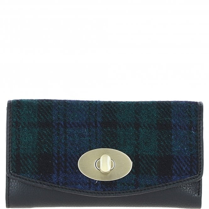 Ashwood Exquisite Leather & Harris Tweed® Cloth Twist-Lock Purse Black/Watch: TW-11-03-BW