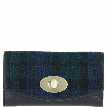 Exquisite Ashwood Leather & Harris Tweed® Cloth Twist-Lock Purse Black/Watch: TW-11-03-BW