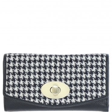 Exquisite Ashwood Leather & Harris Tweed® Cloth Twist-Lock Purse Black/White: TW-11-12-BW