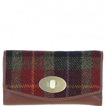Exquisite Ashwood Leather & Harris Tweed® Cloth Twist-Lock Purse Tan/Green/Red: TW-11-08-TR