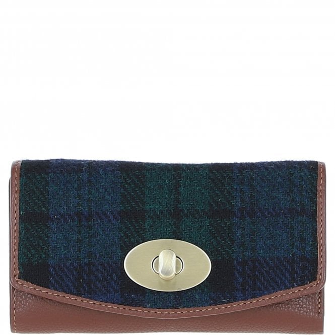 Ashwood Exquisite Leather & Harris Tweed® Cloth Twist-Lock Purse Tan/Watch: TW-11-04-TW
