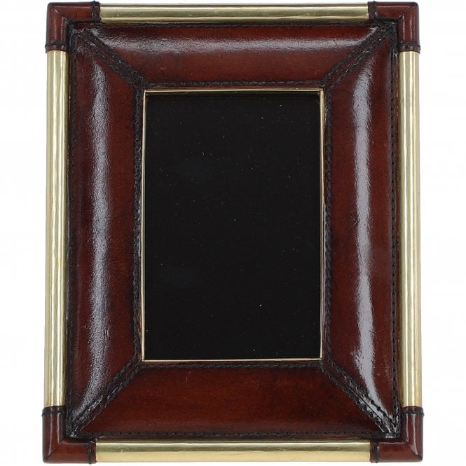 Ashwood Exquisite Leather Picture Frame (M) with Golden Accents Chestnut: LF-122
