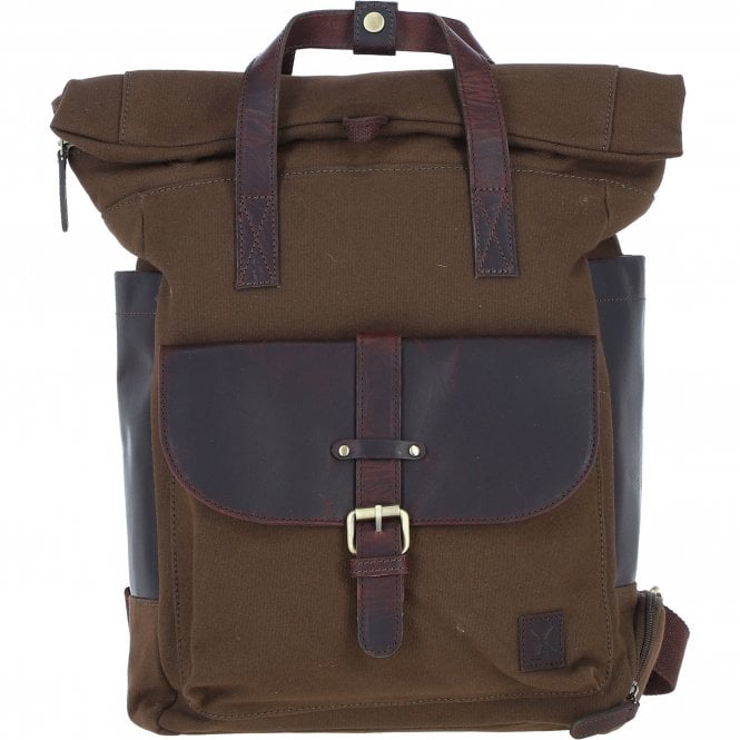 Fenland Canvas & Leather Backpack Brandy/green: FEN-755