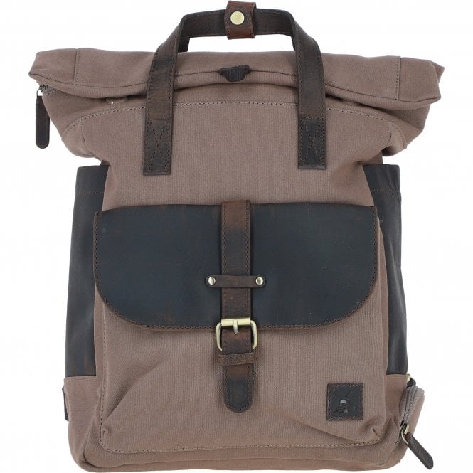 Fenland Canvas & Leather Backpack Mud/grey: FEN-755