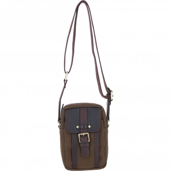 Fenland Canvas & Leather body Bag Brandy/Green: FEN-750