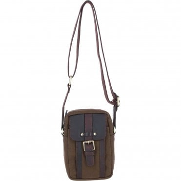 Fenland Canvas & Leather body Bag Brandy/Green: FEN-750