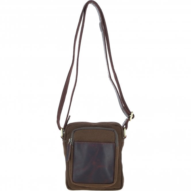 Fenland Canvas & Leather Crossbody Bag Brandy/green: FEN-751