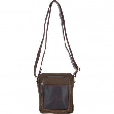 Fenland Canvas & Leather Crossbody Bag Brandy/green: FEN-751