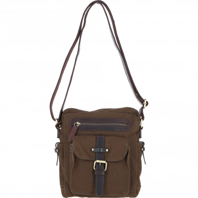 Fenland Canvas & Leather Crossbody Bag Brandy/green: FEN-752