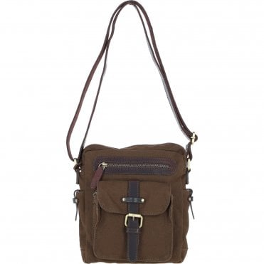 Fenland Canvas & Leather Crossbody Bag Brandy/green: FEN-752