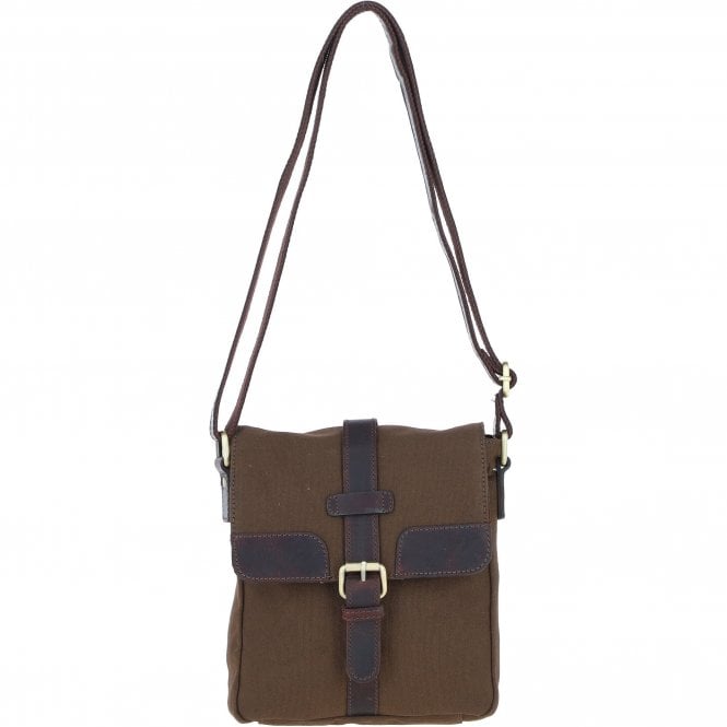 Fenland Canvas & Leather Crossbody Bag Brandy/green: FEN-753