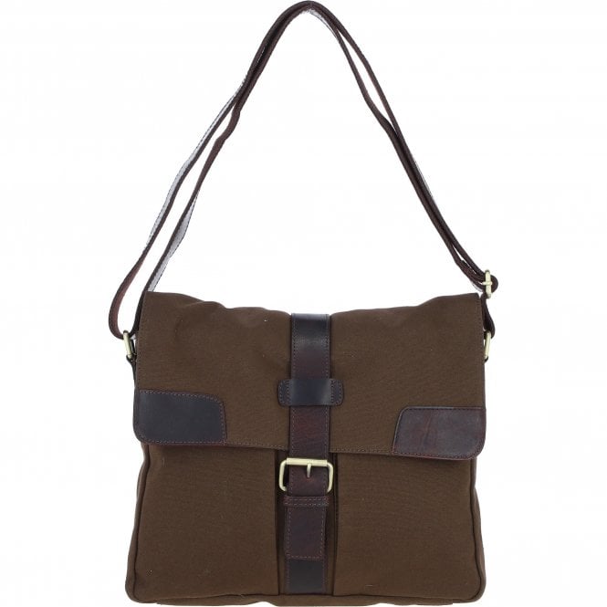 Fenland Canvas & Leather Crossbody Bag Brandy/green: FEN-754