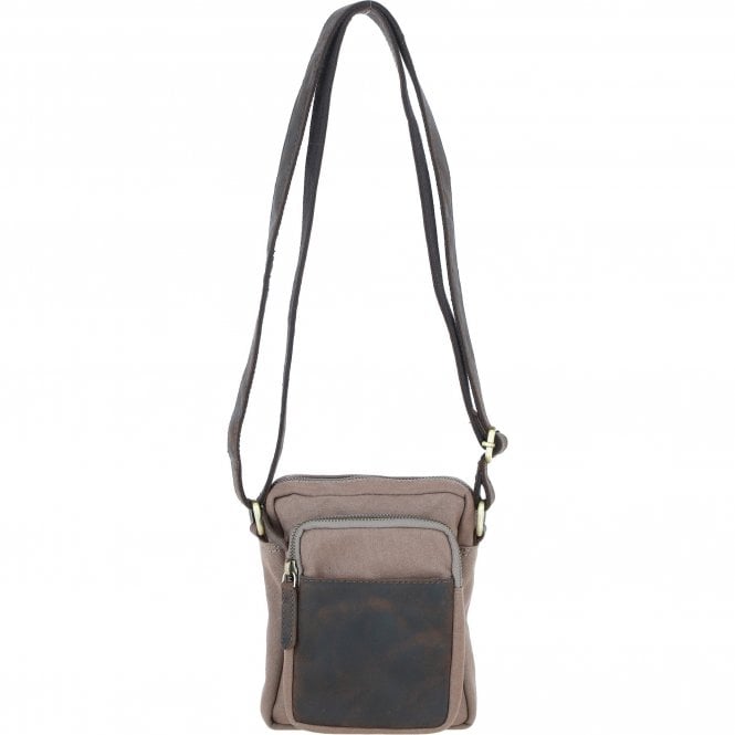 Fenland Canvas & Leather Crossbody Bag Mud/grey: FEN-751