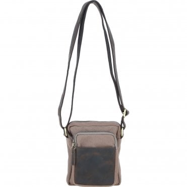 Fenland Canvas & Leather Crossbody Bag Mud/grey: FEN-751