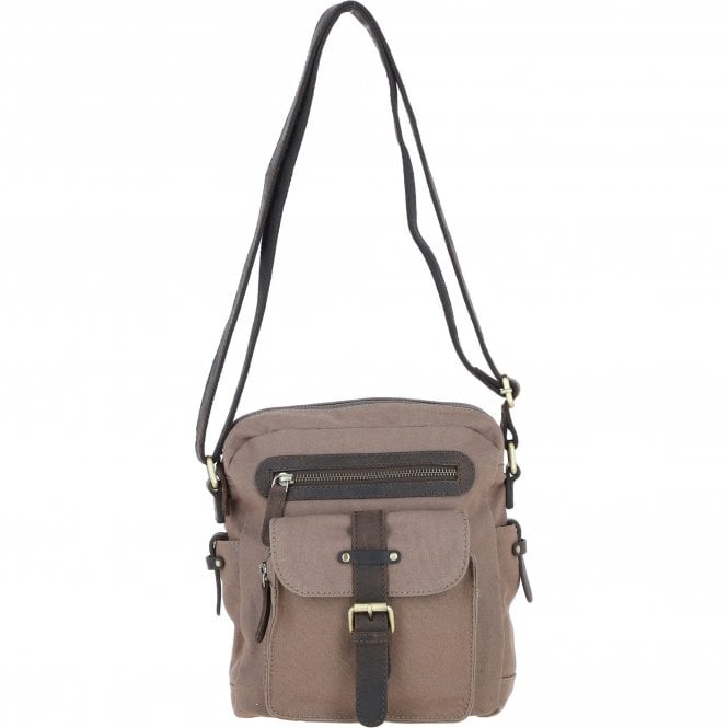 Fenland Canvas & Leather Crossbody Bag Mud/grey: FEN-752