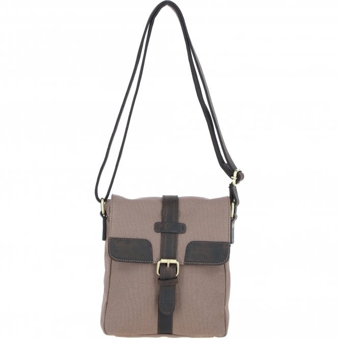 Fenland Canvas & Leather Crossbody Bag Mud/grey: FEN-753