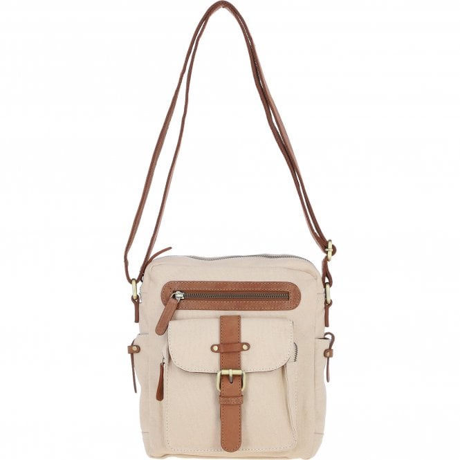 Fenland Canvas & Leather Crossbody Bag Tan/cream: FEN-752