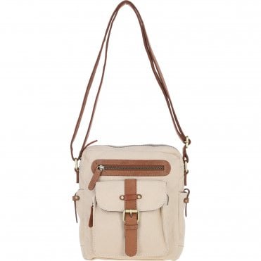 Fenland Canvas & Leather Crossbody Bag Tan/cream: FEN-752