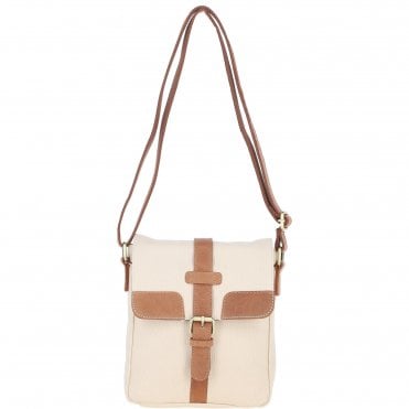Fenland Canvas & Leather Crossbody Bag Tan/cream: FEN-753