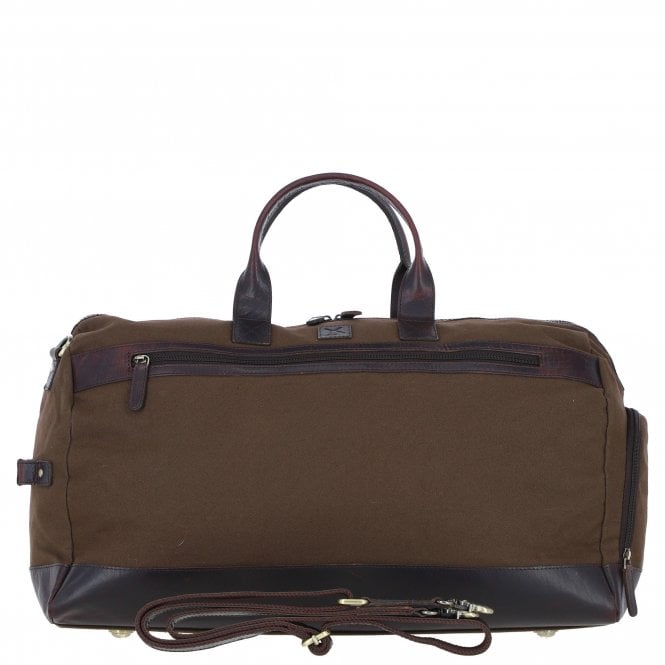 Fenland Canvas & Leather Holdall Brandy/green: FEN-757