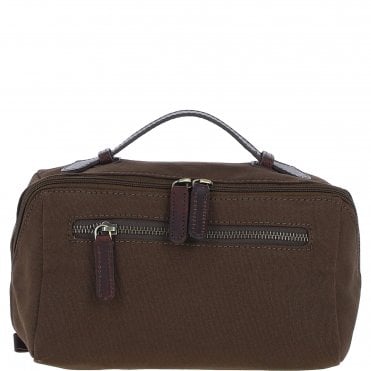 Fenland Canvas & Leather Wash Bag Brandy/green: FEN-759